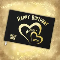 Modern Gold Foil Birthday on Black Monogram Small Foil Guest Book