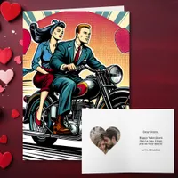 Cute Retro Couple on Motorcycle Valentine's Day   Card