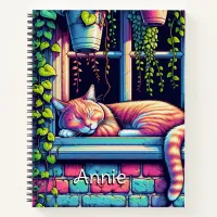 Sleepy Cat in Window Sill Ai Art Personalized Notebook