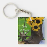 Rustic Sunflowers and Cowboy Boots Western Wedding Keychain