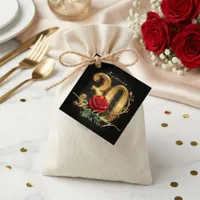 Stylish Chic Black Gold Red Rose 30th Birthday Favor Tags