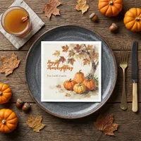 Watercolor Pumpkins Autumn Leaves Thanksgiving Napkins