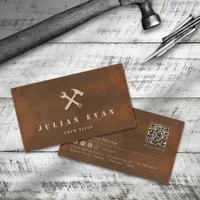  Rusted Iron Steel Hammer Wrench Icon Handyman Business Card