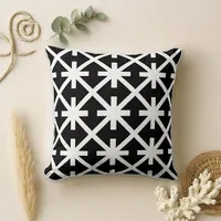Bold Black Geometric Asterisk Grid Throw Pillow