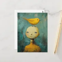 Whimsical Person with yellow bird on their head Postcard