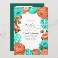 Turquoise & Coral Floral Wedding Invitation
