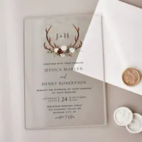 Rustic Antlers Floral Boho Wedding Acrylic Invitations