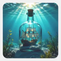 Ship in a Bottle in the Ocean  Square Sticker