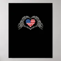 Skeleton Hand Heart 4th Of American Flag Patriotic Poster