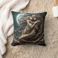 Romantic Skeletons Embracing Under a Full Moon Throw Pillow