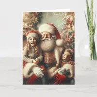 Vintage Santa Claus and Children Holiday Card