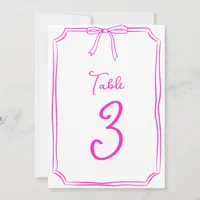 Hand Drawn Bow Coquette Hot Pink Table Number 