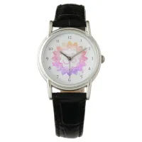 *~* Women's Black Om  New Age Flower Lotus Mandala Watch