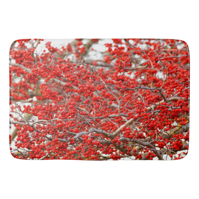 Bright Red Winterberries Holly Tree Berries Bath Mat