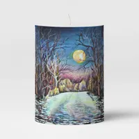 Silent Night Winter Full Moon in Sweden Pillar Candle