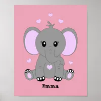 Cute baby elephant in pink for girls  poster