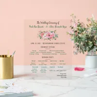 Bright Pink Floral Wedding Program Acrylic Sign