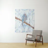 Cute blue budgie on mosaic background  tapestry