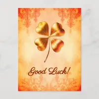 Warm Orange Gold Vintage Style Good Luck Wishes Holiday Postcard
