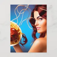 Goddess With A Plate Of Spaghetti and Meatballs Postcard