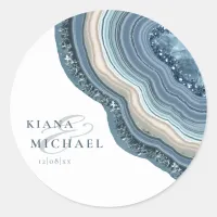 Agate Geode Glitter Wedding Dusty Blue ID647 Classic Round Sticker