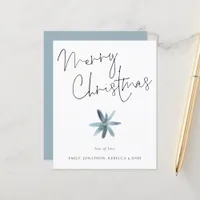 Budget Minimalist Flower Teal Merry Christmas Card