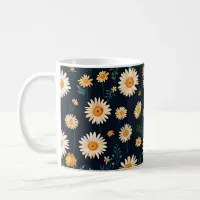 Daisies on mugs design pattern on deep blue