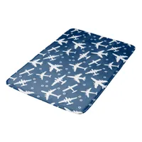 Navy Blue Aircraft Pattern Bath Mat