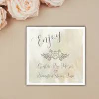 Monogram Elegant Mother-of-Pearl Peach Wedding Napkins