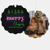 Neon Glow Scribbles Merry Christmas Keepsake Ornament Card