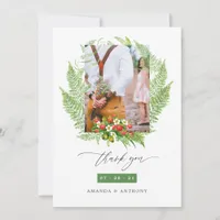 Watercolor Forest Greenery Wedding Photo Collage Thank You Card