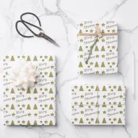 Christmas spirit - golden stars, Christmas trees Wrapping Paper Sheets