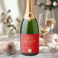 Christmas red gold business logo sparkling wine label