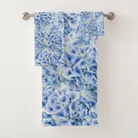 Gorgeous blue hydrangeas - floral pattern  bath towel set