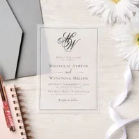 Modern Minimalist Monogram Wedding Vellum Invitations