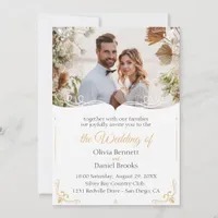 Gold wedding invitation card with photo