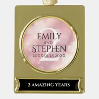 Elegant 2nd Rose Quartz Wedding Anniversary Gold Plated Banner Ornament