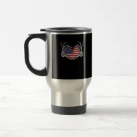 Skeleton Hand Heart 4th Of American Flag Patriotic Travel Mug
