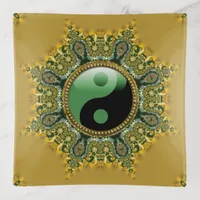 Gold Green Balance Meditation Mandala Trinket Tray