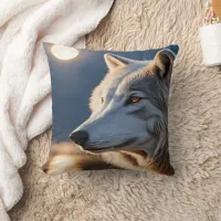 Majestic Wolf Gazing at Full Moon Reflection Throw Pillow