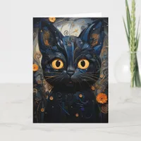 Black Cat Orange Flowers All Occasions  Card