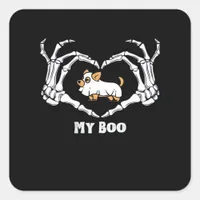 My Boo Chihuahua Costume With Skeleton Heart Hands Square Sticker