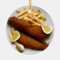 Funny Fish Pun Christmas | Fish and Chips Ceramic Ornament
