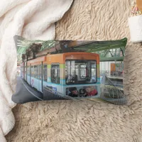 Orange Blue Wuppertal Floating Train Lumbar Pillow