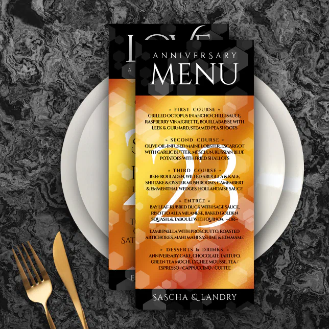 Elegant 23rd Imperial Topaz Wedding Anniversary Menu