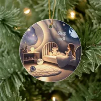 Girl prays in moonlight and by starlight ceramic ornament