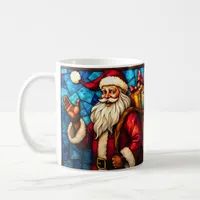 Stained Glass Style Waving Santa Claus  Coffee Mug