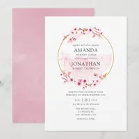 Geometric Pink Spring Cherry Blossom Wedding Invitation