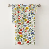 Wildflowers Patterned Colorful Floral Custom Name Bath Towel Set