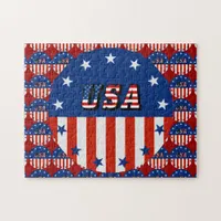 USA - American Flag and Stars in Circle Jigsaw Puzzle